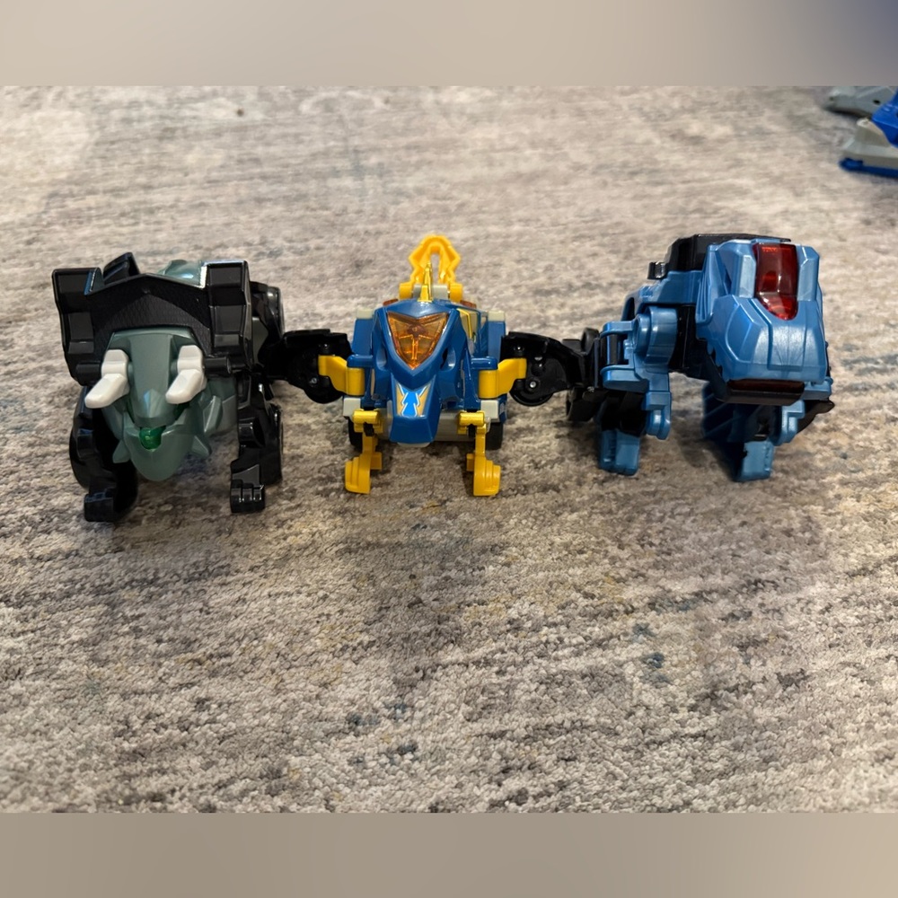 Switch and Go Transforming Dinosaur Robot Toy Set - Blue, Yellow, Gray